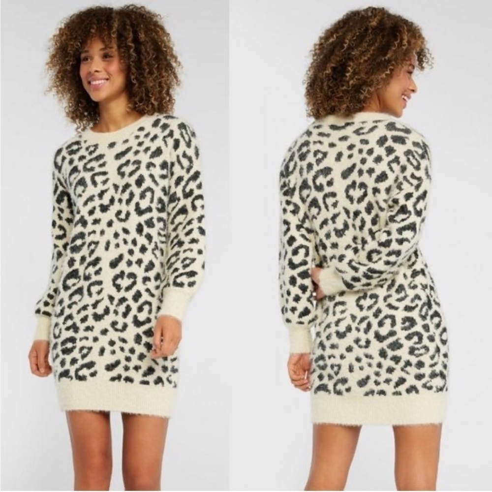 Rhapsody Sweater Dress XS Animal Print Cozy Shaggy Eyelash Fuzzy‎ Knit New